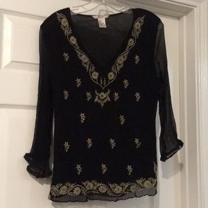 Black Embroidered & Beaded Top